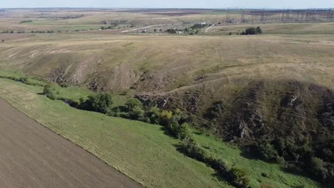 Early Autumn Fields and Hills of Volodarsk Steppe. Ukraine, Donetsk region Stock Footage 312902504