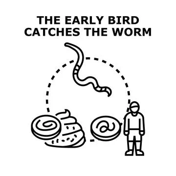 Early bird catching the worm concept illustration Stock Illustration