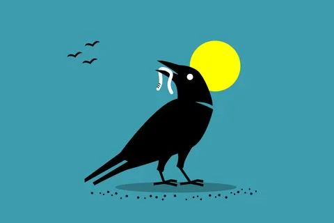 Early bird gets the worm. Vector illustrations clip art depicts concept of ea Stock Illustration