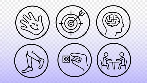 Early childhood development icon set. Fine motor education activities kids Stock Illustration