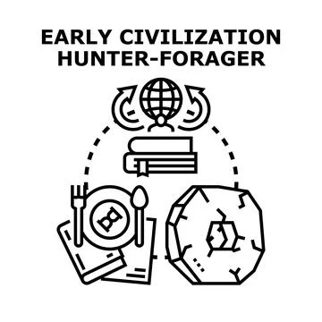 Early civilization hunter forager vector concept illustration Stock Illustration