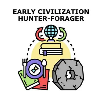 Early civilization hunter forager vector concept illustration 스톡 일러스트