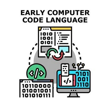Early computer code language programming translating system Stock Illustration
