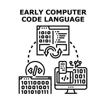 Early computer code language programming translating system Stock Illustration