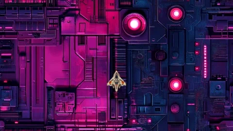 Early Computer Game Scrolling Spaceship Concept Seamless Loop Stock Footage 308390614