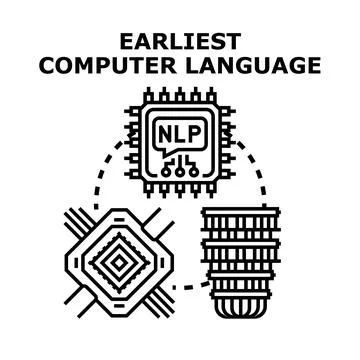 Early computer language developing process and coding concepts 스톡 일러스트