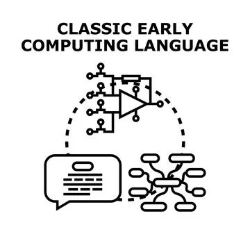 Early computing language concept developing algorithms and programming Stock-Illustration