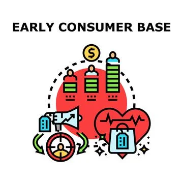 Early consumer base developing marketing strategy and acquiring customers Illustrazione stock