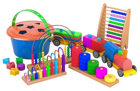 Early Development and Activity Toys Sorting, Stacking. Wooden toy stacking .. Illustrazione stock