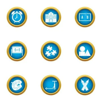 Early development icons set, flat style Illustrazione stock