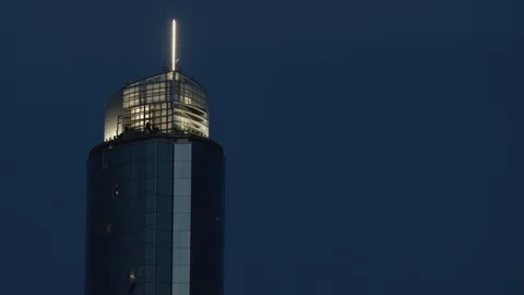 Early evening skyscraper tower medium shot downtown location Stock Footage 118182668