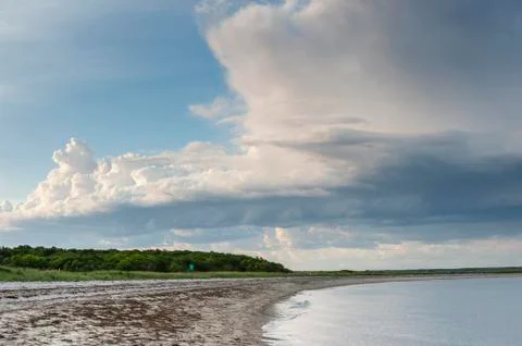 Early evening storm clouds sweeping across Buzzards Bay Stock Photos