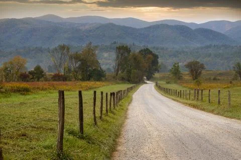 Early Fall Glow Down Cades Cove Hyatt Lane - Horizontal Stock Photos
