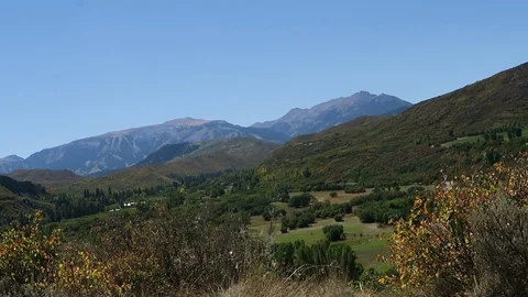 Early fall view across the Snowmass valley to the Snowmass ski resort. Stock Footage 97410326