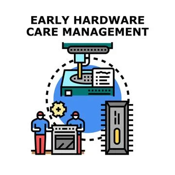Early hardware care management process manufacturing components Stock Illustration