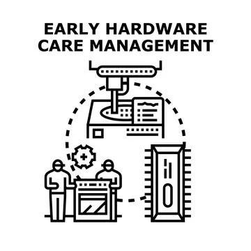 Early hardware care management process manufacturing components Stock Illustration