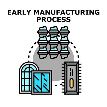 Early manufacturing process transforming raw materials into modern products Stock Illustration