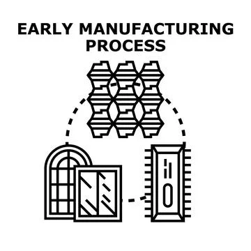Early manufacturing process transforming raw materials into modern products Stock Illustration