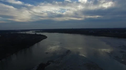 Early  morning clouds reflecting in river, aerial view Video stock 60034080