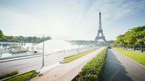 Early morning at Eiffel tower, Paris, France Stock Footage 145058997