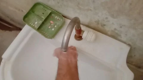 Early Morning Hand Washing Routine With Fresh Clean Water Stock Footage 346428044