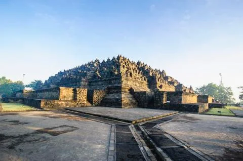 Early morning light at the temple complex of borobodur, unesco world heritage Stock Photos
