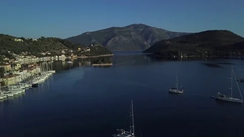Early morning over the bay of Vathy, Greece Stock Footage