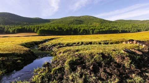 Early morning time lapse on a small creek near the Tsenkher Hot Spring Stock Footage 131922255