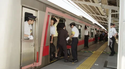 Early Morning Train Stuffing on Platform Video stock 67658026