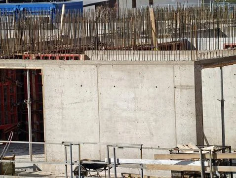 Early phase of building process displaying uncompleted concrete skeleton an.. Stock Photos