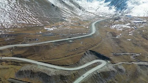 Early Snow at Too-Ashuu Pass on the Bishkek–Osh Highway, Kyrgyzstan Stock Footage 340922054