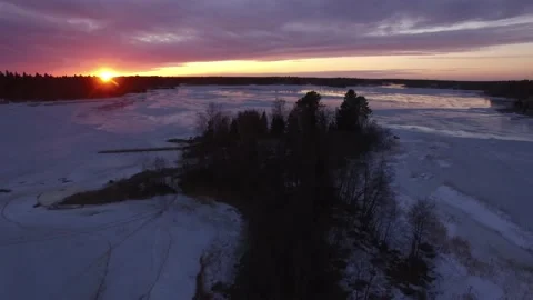 Early spring evening over Baltic sea with ice reflecting the sunset. Stock Footage 166107130