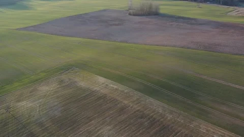 Early spring farmland crop fields, aerial 스톡 동영상 259289043