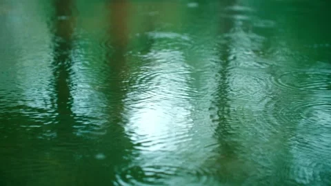 Early spring light rain - raindrops rippling close-up 動画素材 257056853