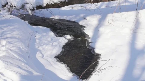 Early spring. Snow is melting. A fast river flows. Stock Footage 87121532