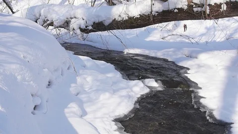 Early spring. Snow is melting. A fast river flows. Stock Footage 87121875