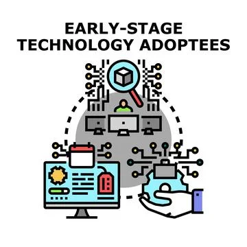Early stage technology adoptees embracing digital innovation Stock Illustration
