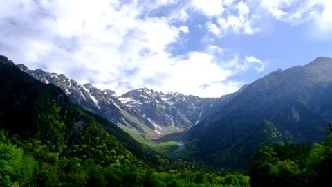 Early summer Hotaka mountain range and beautiful sky, Kamikochi, early June Stock Footage 328300655