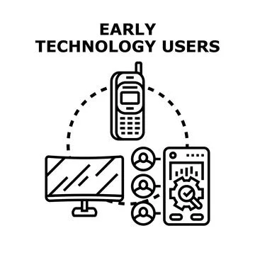 Early technology users adopting digital internet application 库存插图