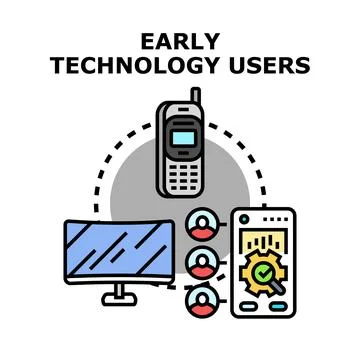 Early technology users adopting digital internet application Stock Illustration