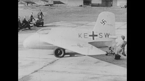 Early version of German jet plane ME-163 takes off Stock Footage 103391581