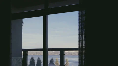 Early view on pond through the window. 4K Stock-Footage 86472429