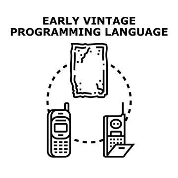 Early vintage programming language concept connecting old technologies Stock Illustration