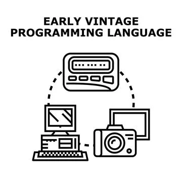 Early vintage programming language concept with retro devices イラスト素材