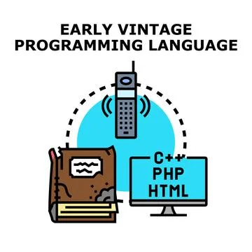 Early vintage programming language development and coding concept Ilustração Stock