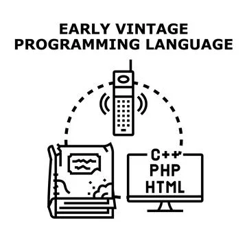 Early vintage programming language development and coding concept Ilustração Stock