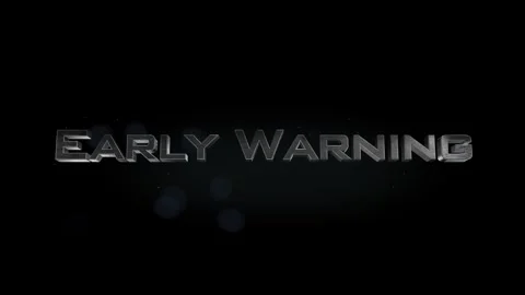 Early Warning title metal text on black alpha channel background Stock Footage 296207220