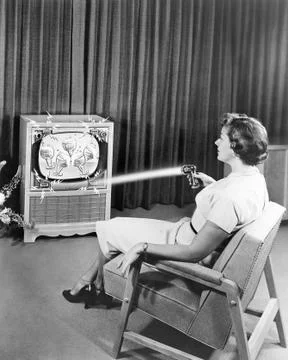 Early Zenith remote control TV set, June 1955 Stock Photos