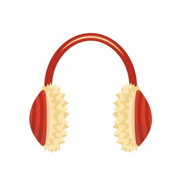 Earmuff. Red fluffy earmuff. Warm headphones. Flat, cartoon, vector Stock Illustration