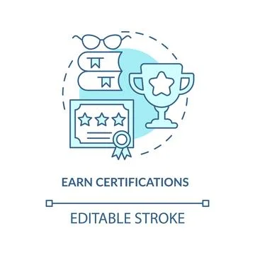 Earn certifications turquoise concept icon Stock Illustration